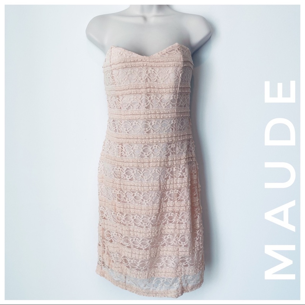 MAUDE strapless dress lace pale pink mini bodycon 6881